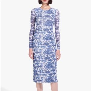 STAUD Amelia dress in China blue toile